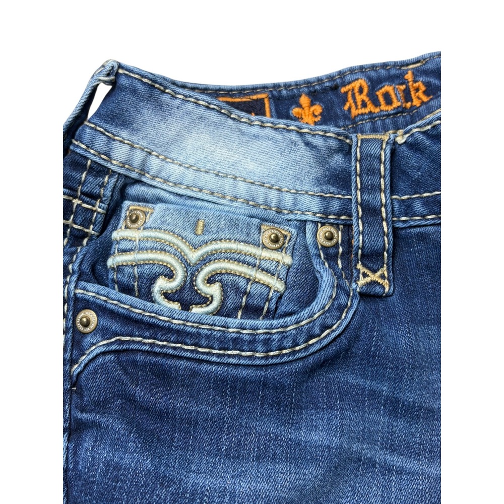 Rock Revival Alaina Skinny Jeans Women's 28 L31 Blue Distressed Fleur-de-Lis - Picture 4 of 5